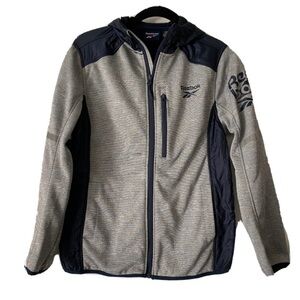 Reebok Boys Jacket Navy & Gray Stretch Jacket Hooded Zip Pockets Sz Large 14-16.